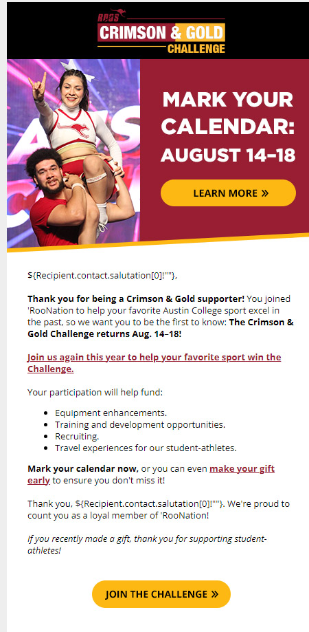 Solicitation Emails in FY24 Blog: email for Austin College Fundraising Email