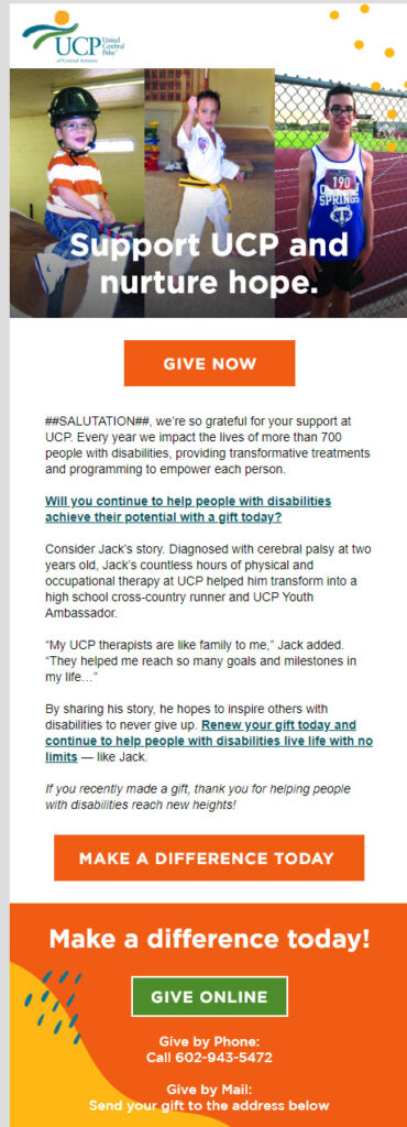 Solicitation Emails in FY24 Blog: email for the United Cerebral Palsy Foundation