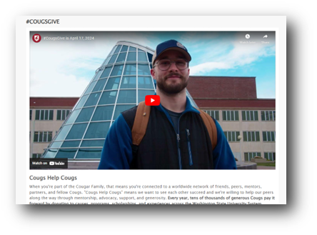 Blog on Giving Days in 2024: Video message from Washington State University