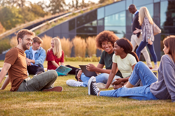 Blog on Cultivating a Healthier Higher Education Landscape: Image of students sitting on a quad